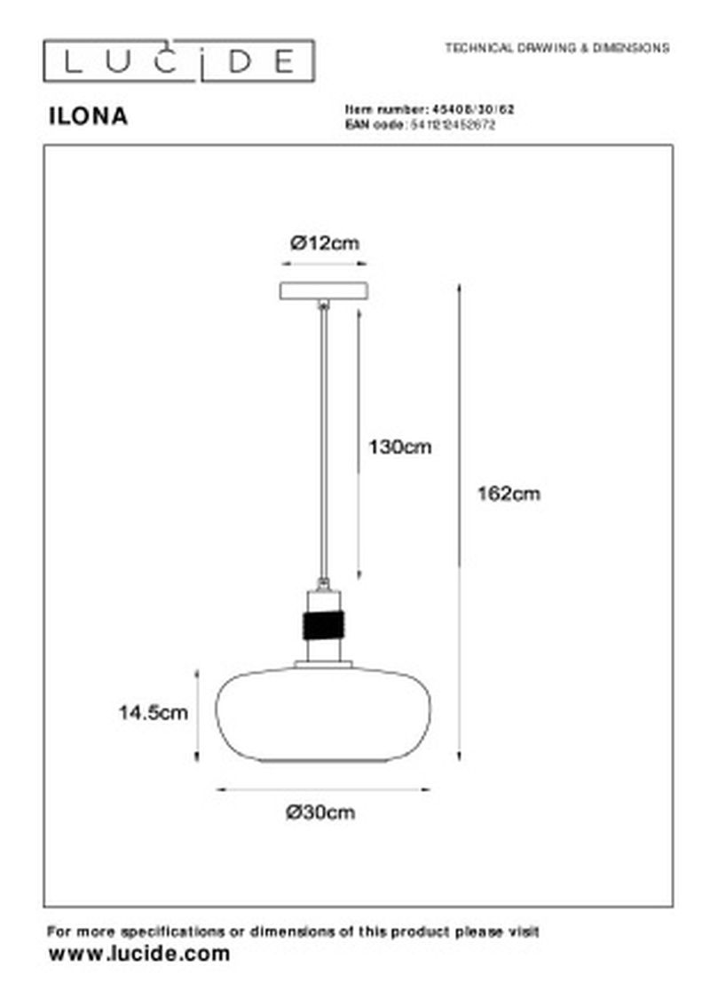 Lucide ILONA - Závesné svietidlo - Ø 30 cm - 1xE27 - Jantárová